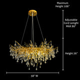 Gold branch chandelier with size dimensions and crystal drops