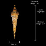 Luxury crystal chandelier dimensions showing adjustable chain and height