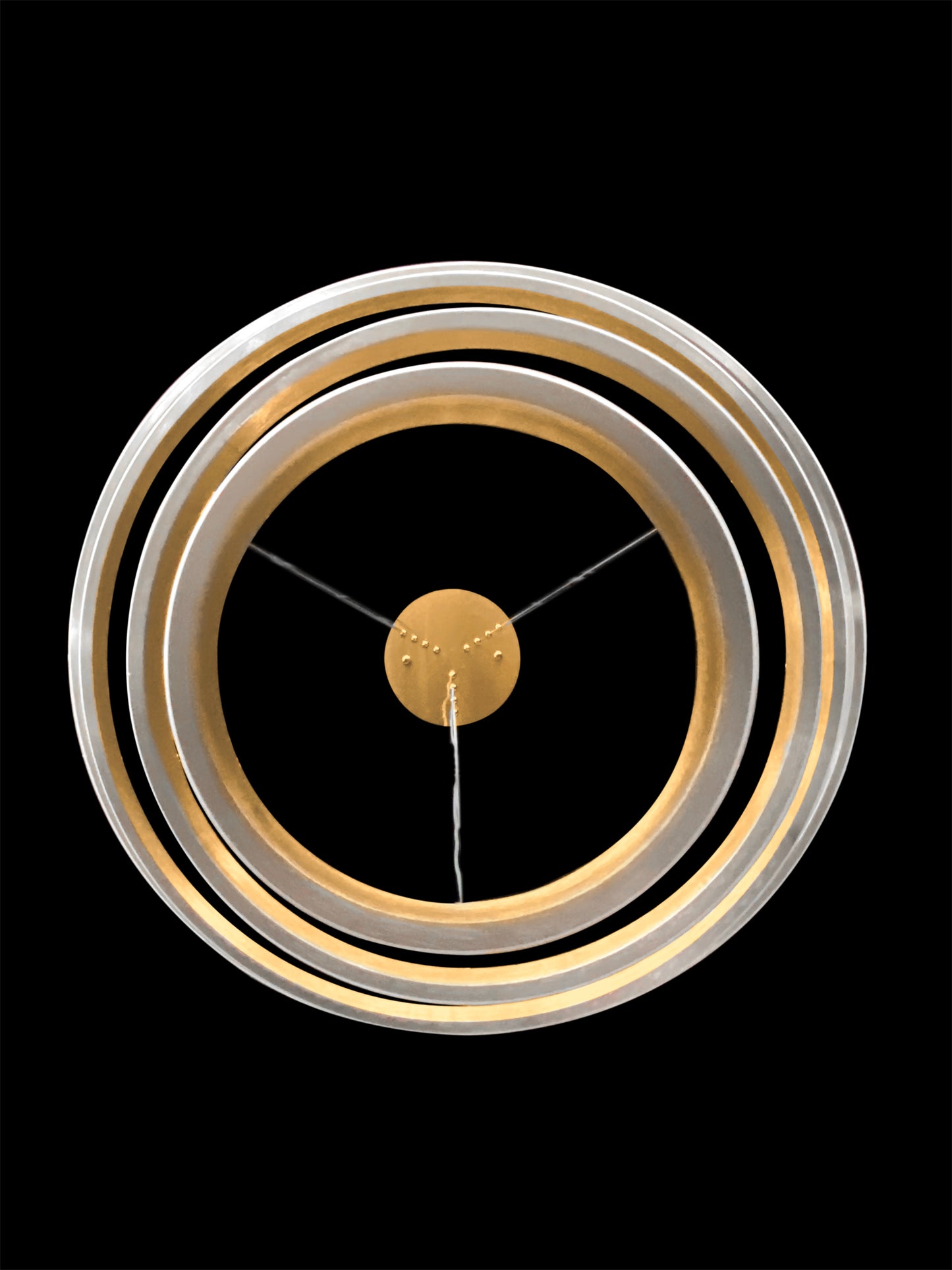 Brushed gold LED ring chandelier frame and finish detail