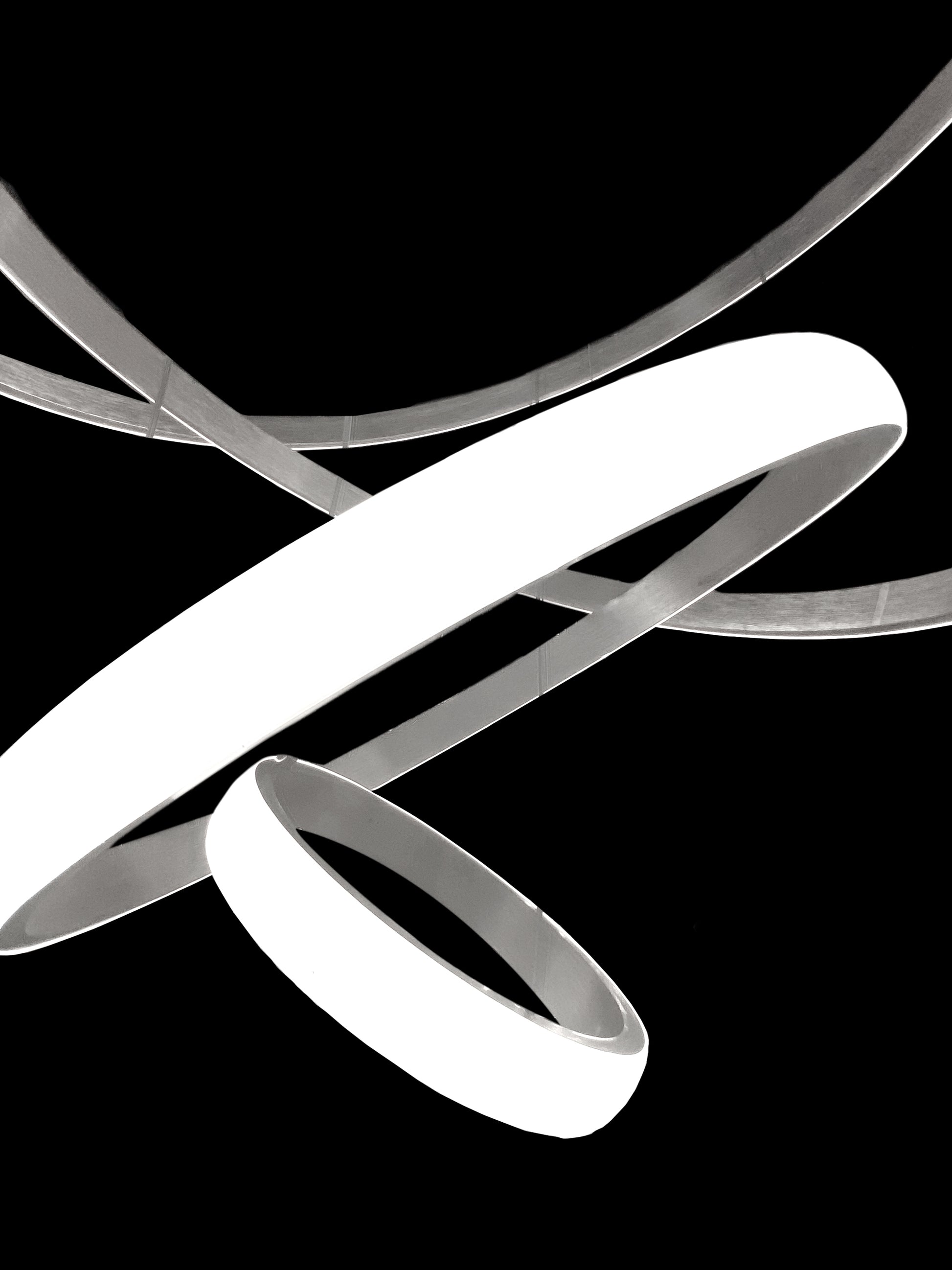 Brushed nickel LED ring chandelier frame and finish detail