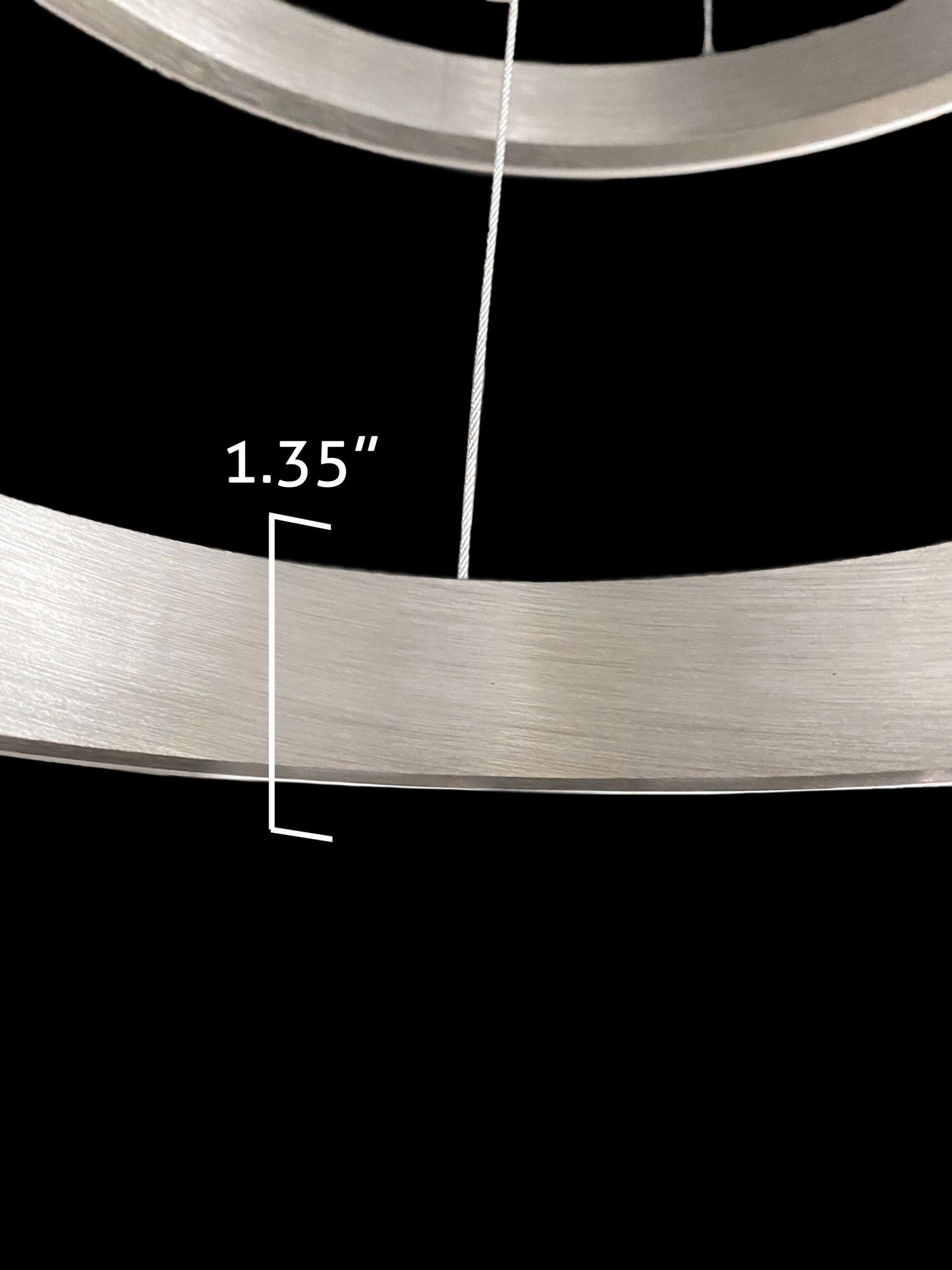 LED ring chandelier profile width detail showing brushed finish
