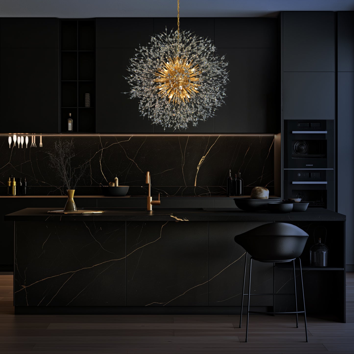 Luxury gold crystal 32 inch chandelier for kitchen island 