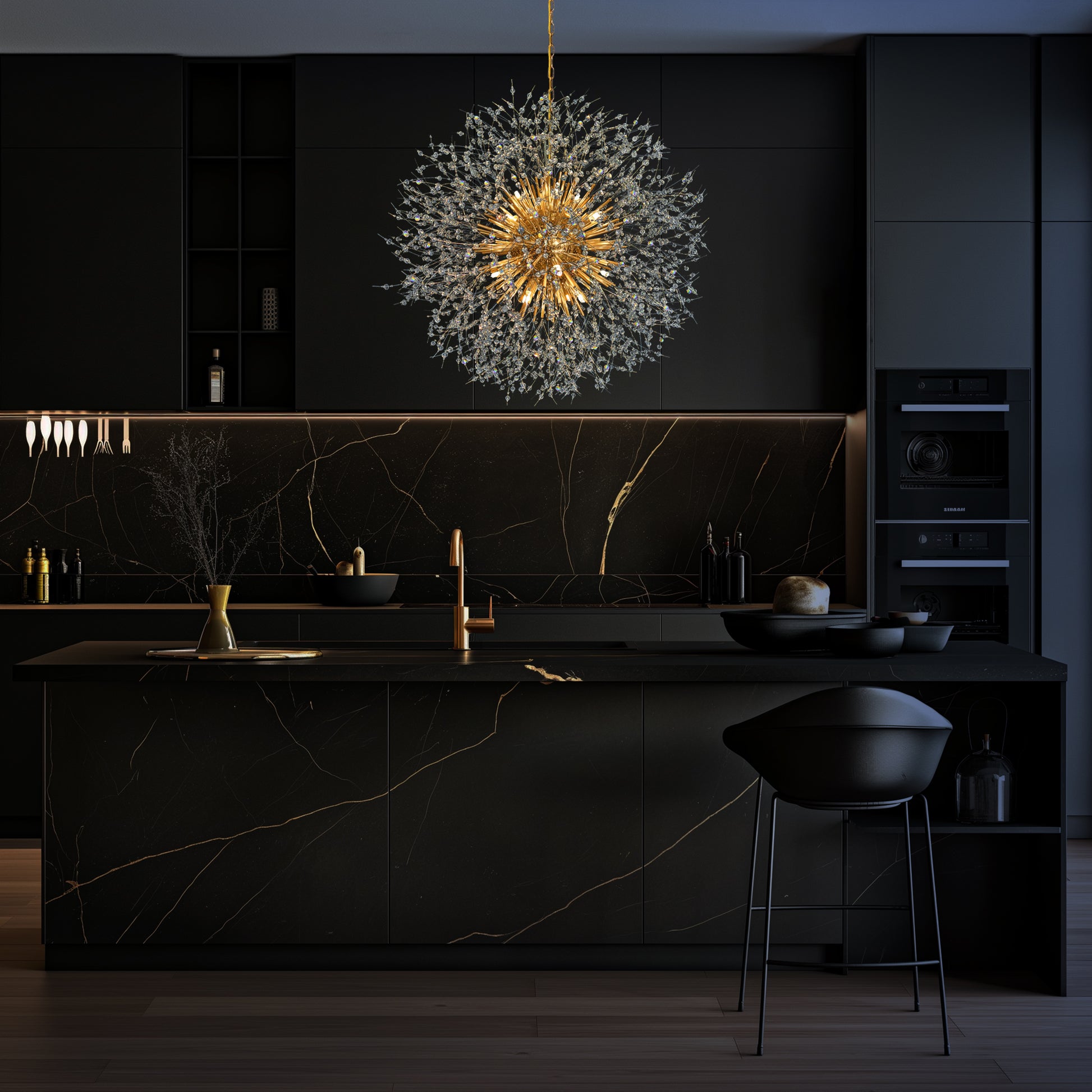 Luxury gold crystal 32 inch chandelier for kitchen island 