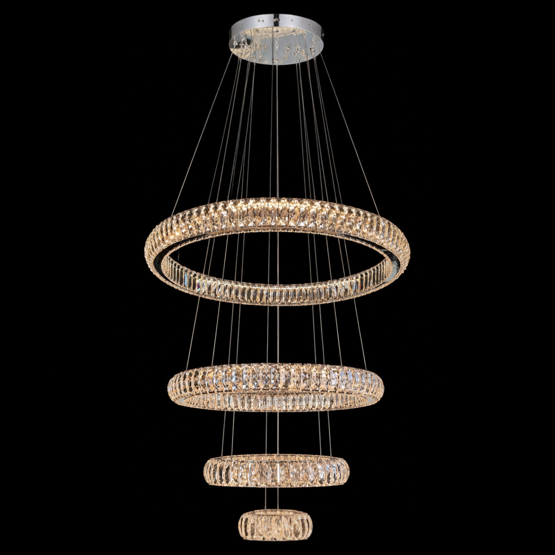 Luxury chrome Crystal Ring Chandelier Detail with K9 Crystals for Staircase Foyer and High Ceiling Lighting