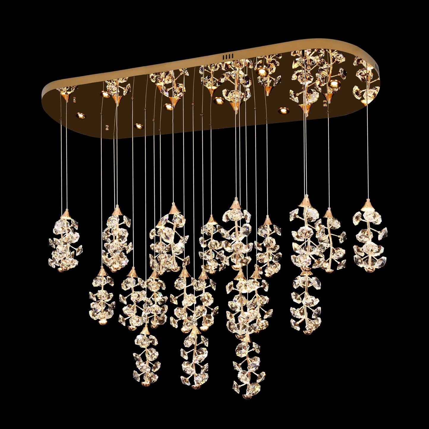 Luxury 59-inch gold crystal LED chandelier with adjustable cascading design
