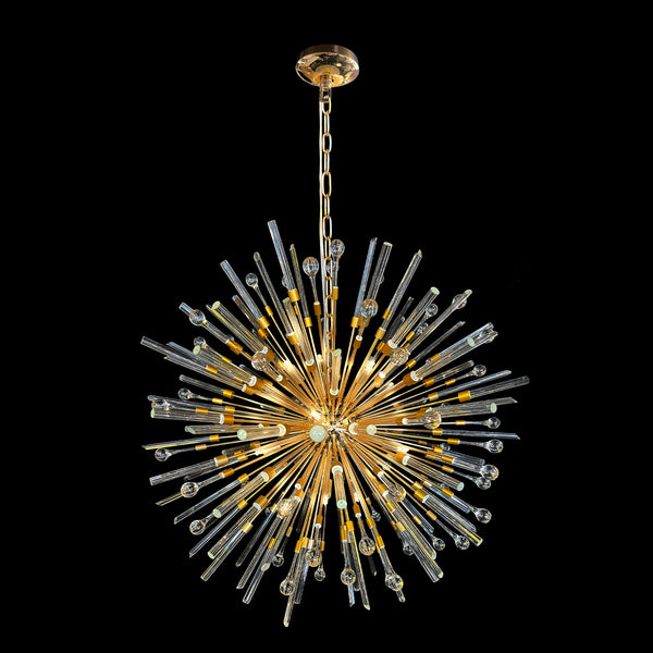Luxury gold glass pendant chandelier with radiant glow and modern elegance.