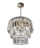 Compact chrome crystal chandelier with layered glass prisms