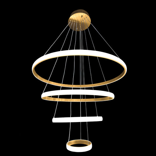 Modern brushed gold multi-ring LED chandelier main view