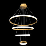 Modern brushed gold multi-ring LED chandelier main view