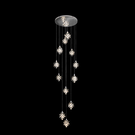 Decorative ceiling light fixture with star-shaped crystals on a black background