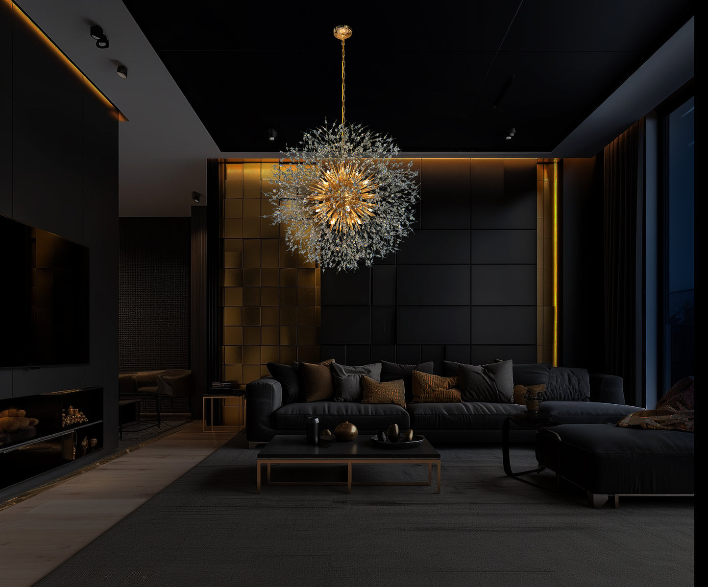Modern gold crystal pendant chandelier for living room 