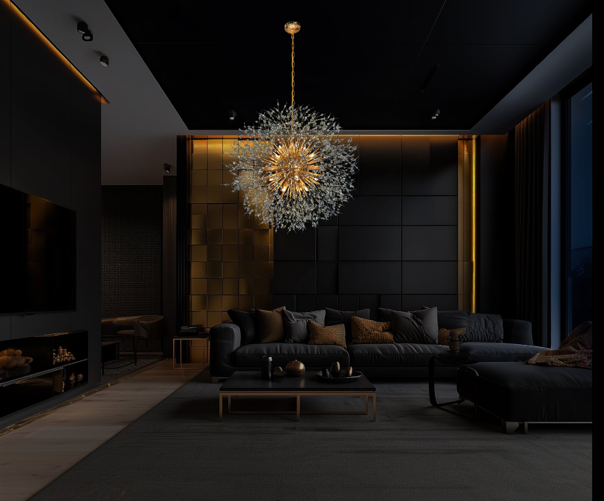 Modern gold crystal pendant chandelier for living room 