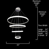 Dimensions diagram for multi-ring LED chandelier design