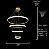 Dimensions diagram for multi-ring LED gold chandelier design
