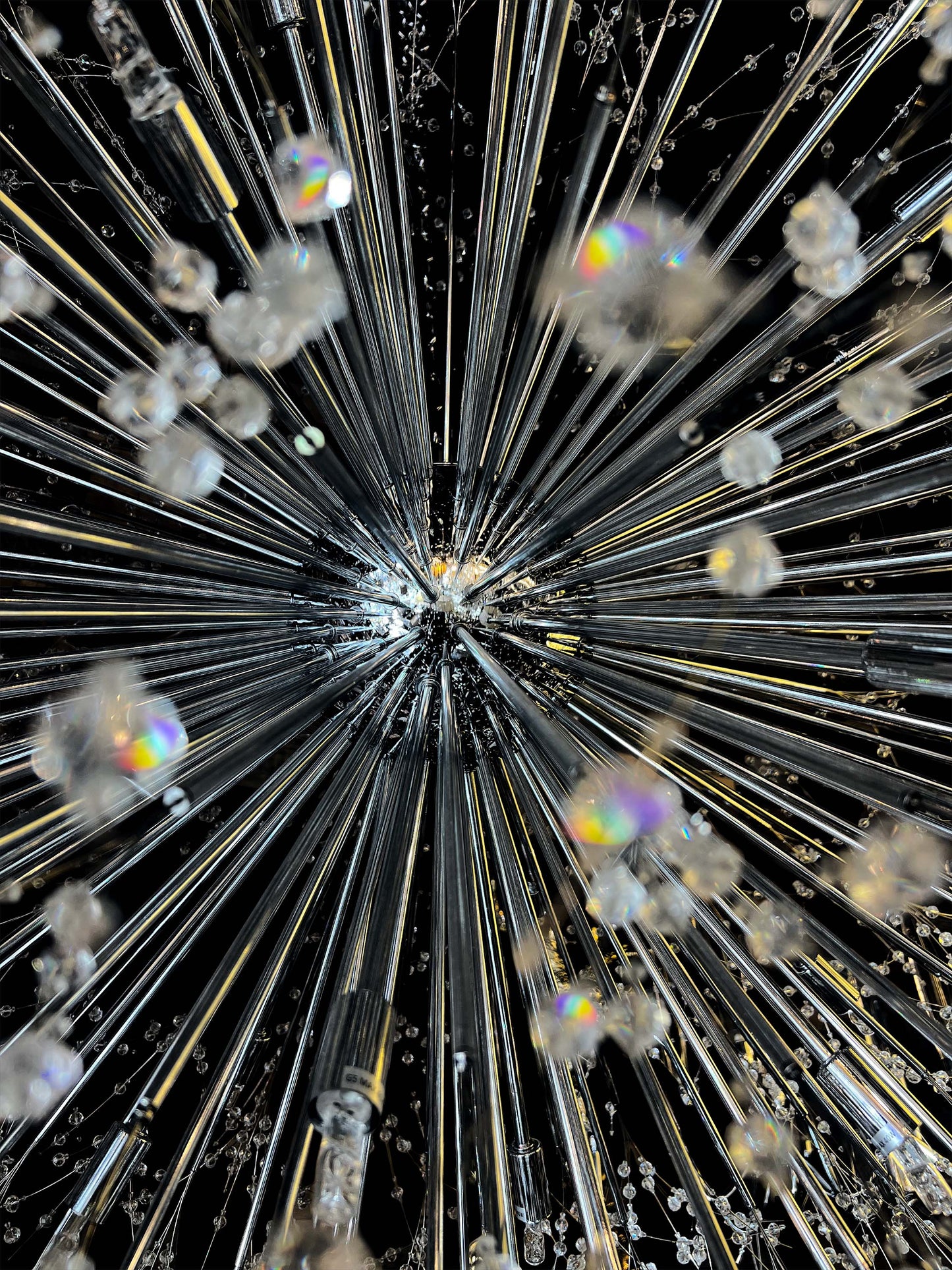 Nano-cut crystal details of modern dimmable starburst chandelier