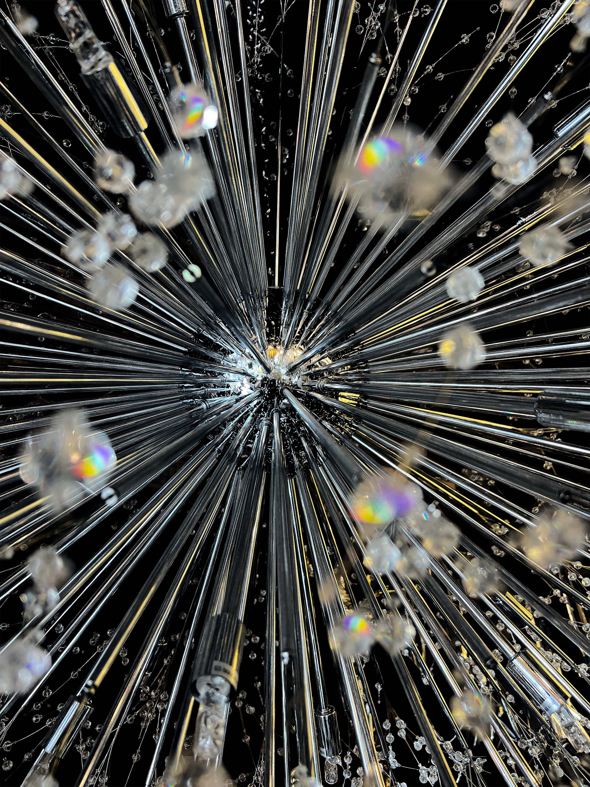 Nano-cut crystal details of modern dimmable starburst chandelier