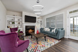 Sleek LED ring chandelier enhancing modern family room décor