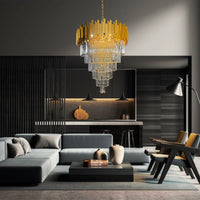 Luxury Modern Gold Crystal Chandelier with Tiered Glass Rods – Dimmable Hanging Light for Dining Room