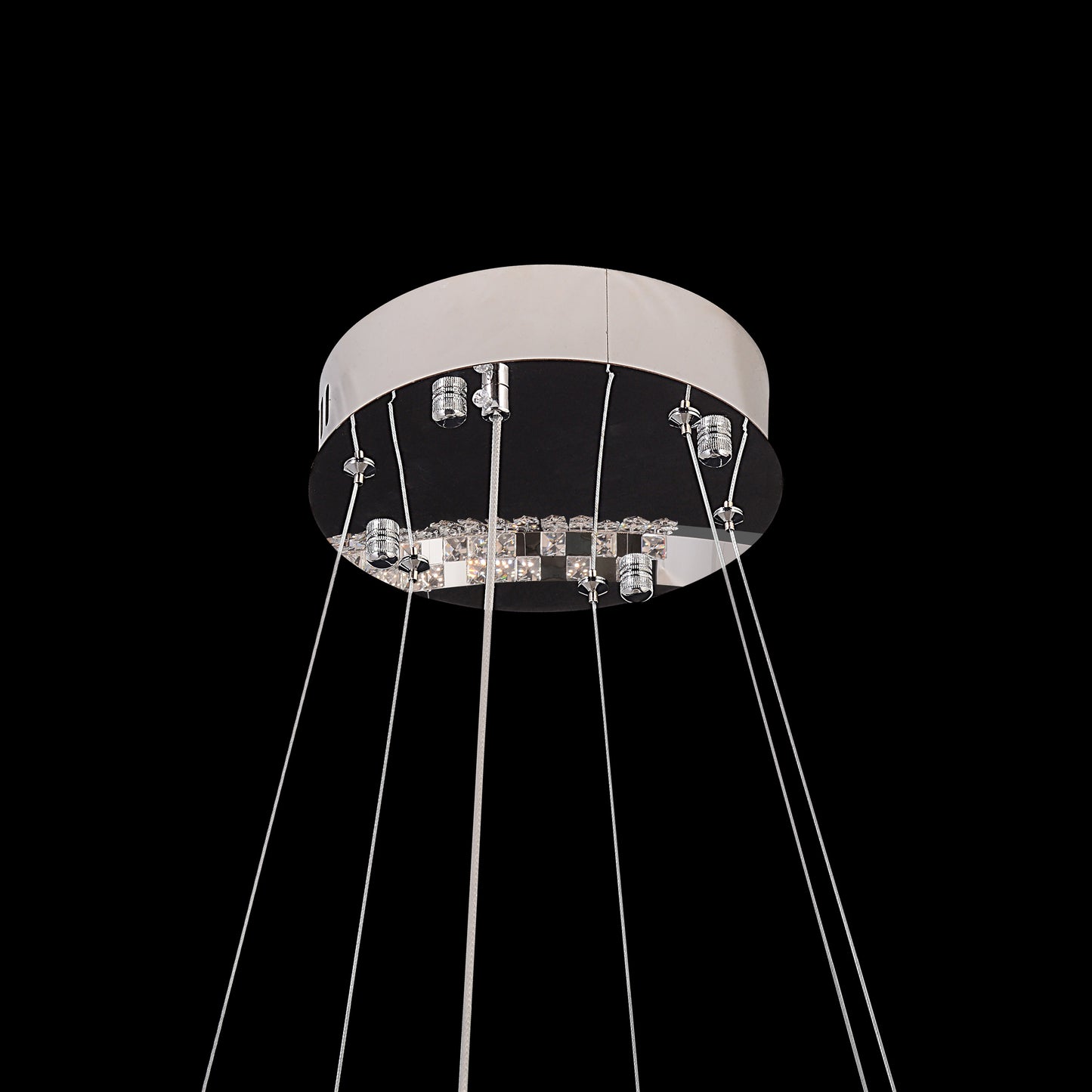 Suspended modern LED crystal ring chandelier with remote dimmable lighting