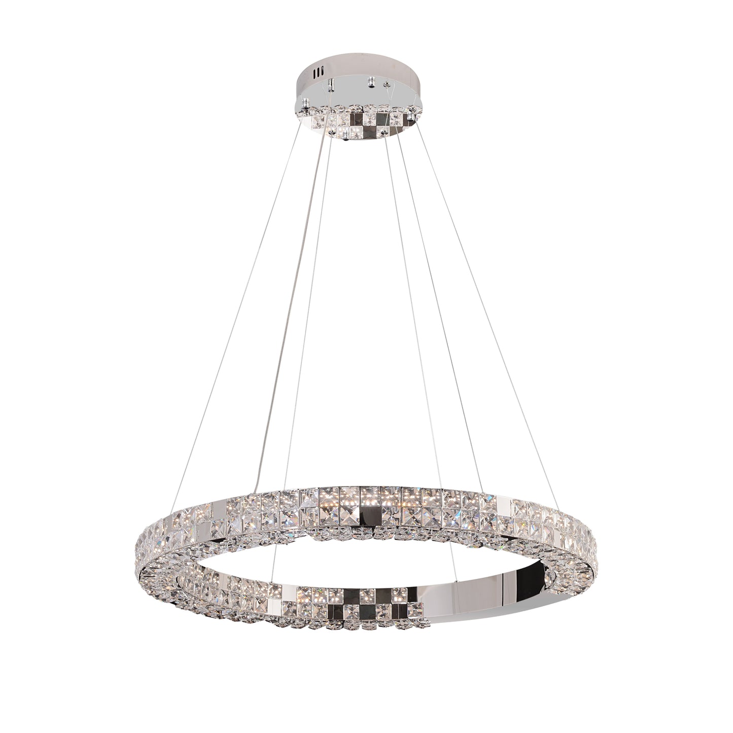 Suspended modern LED crystal ring chandelier with remote dimmable lighting
