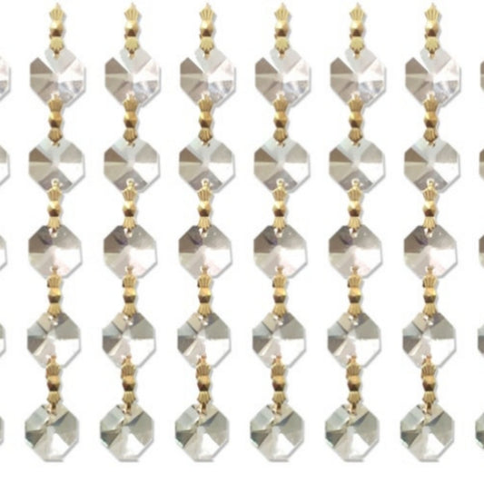 Crystal Octagon Hanging Strands with Golden Brass Clips – Pack of 10 x 5 Strands