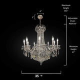 Detailed dimensions of 35 inch chrome empire crystal chandelier