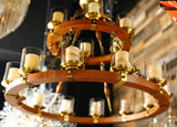 Rustic Industrial Wood Chandelier Lighting Fixture 2 tear Chandelier Gold Color 18 lights
