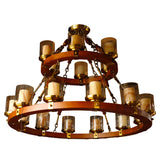 Rustic Industrial Wood Chandelier Lighting Fixture 2 tear Chandelier Gold Color 18 lights
