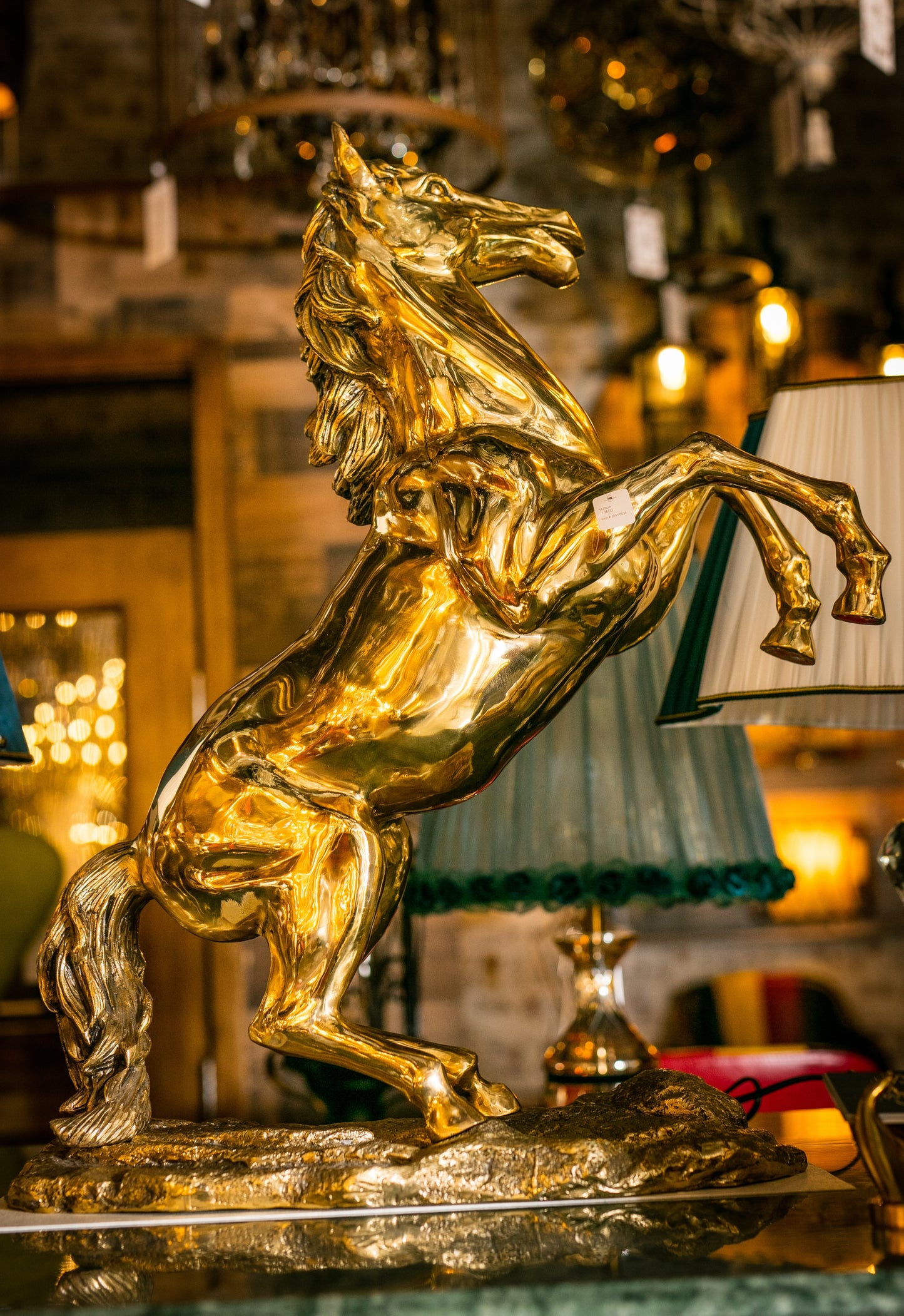 Luxury Solid Brass Rearing Horse Statue – Handmade Gold Decorative Sculpture for Home or Office