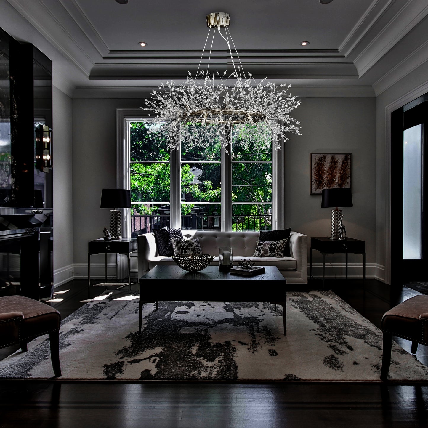 Luxury modern chandelier with sparkling crystal details
