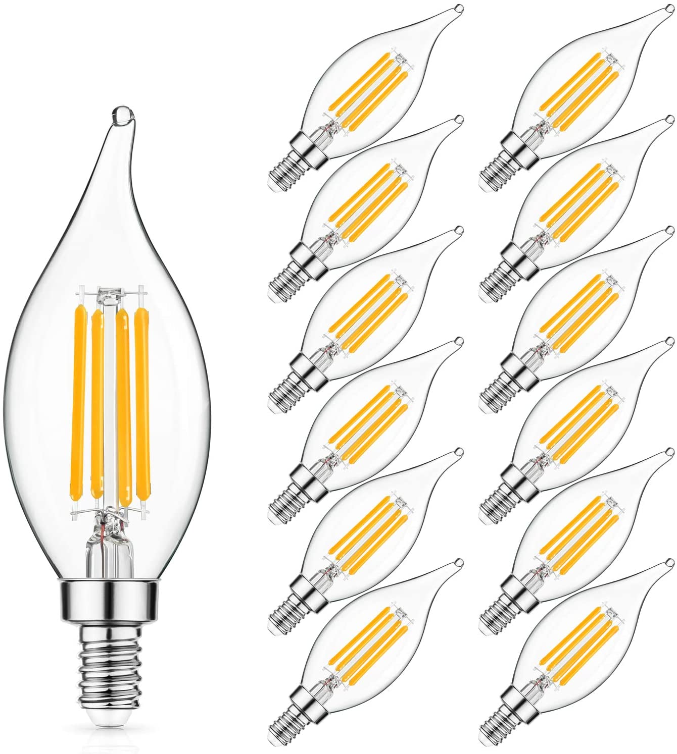 (12 Pack) E12 Candelabra LED Bulbs – 6W, 2700K Warm White, Dimmable, 110V