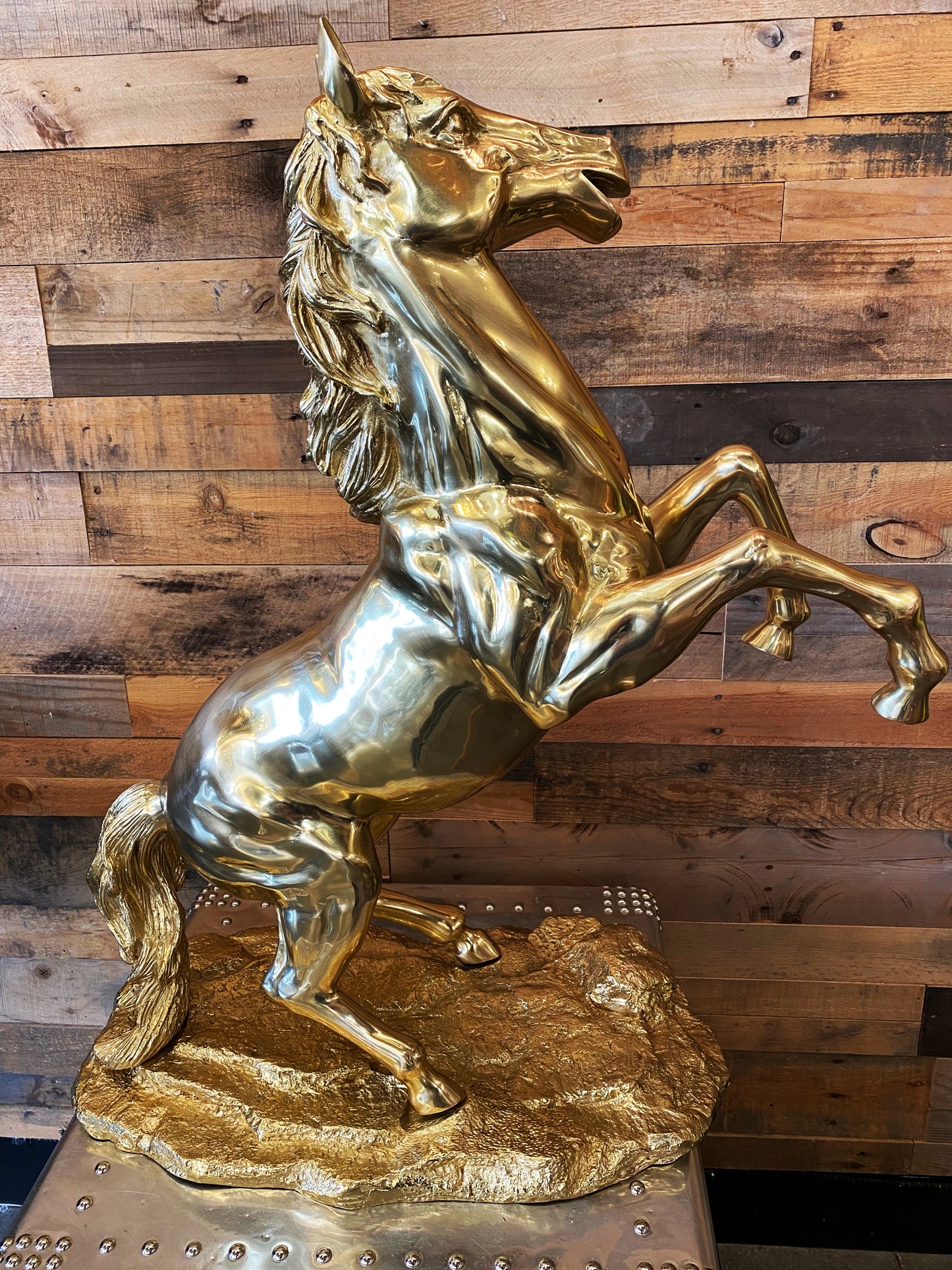 Luxury Solid Brass Rearing Horse Statue – Handmade Gold Decorative Sculpture for Home or Office