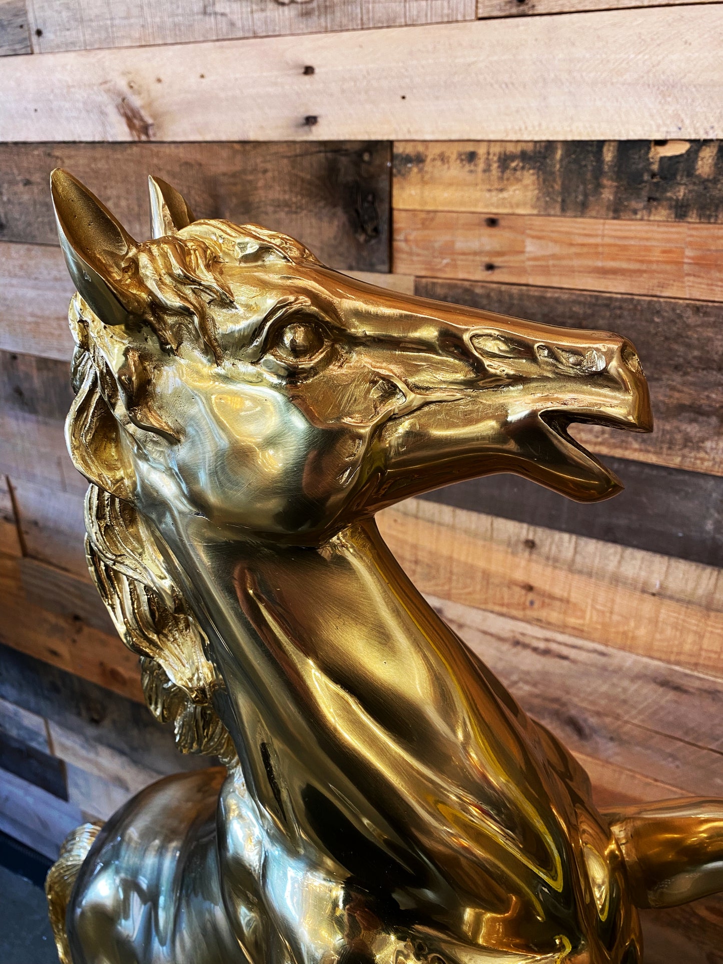 Luxury Solid Brass Rearing Horse Statue – Handmade Gold Decorative Sculpture for Home or Office
