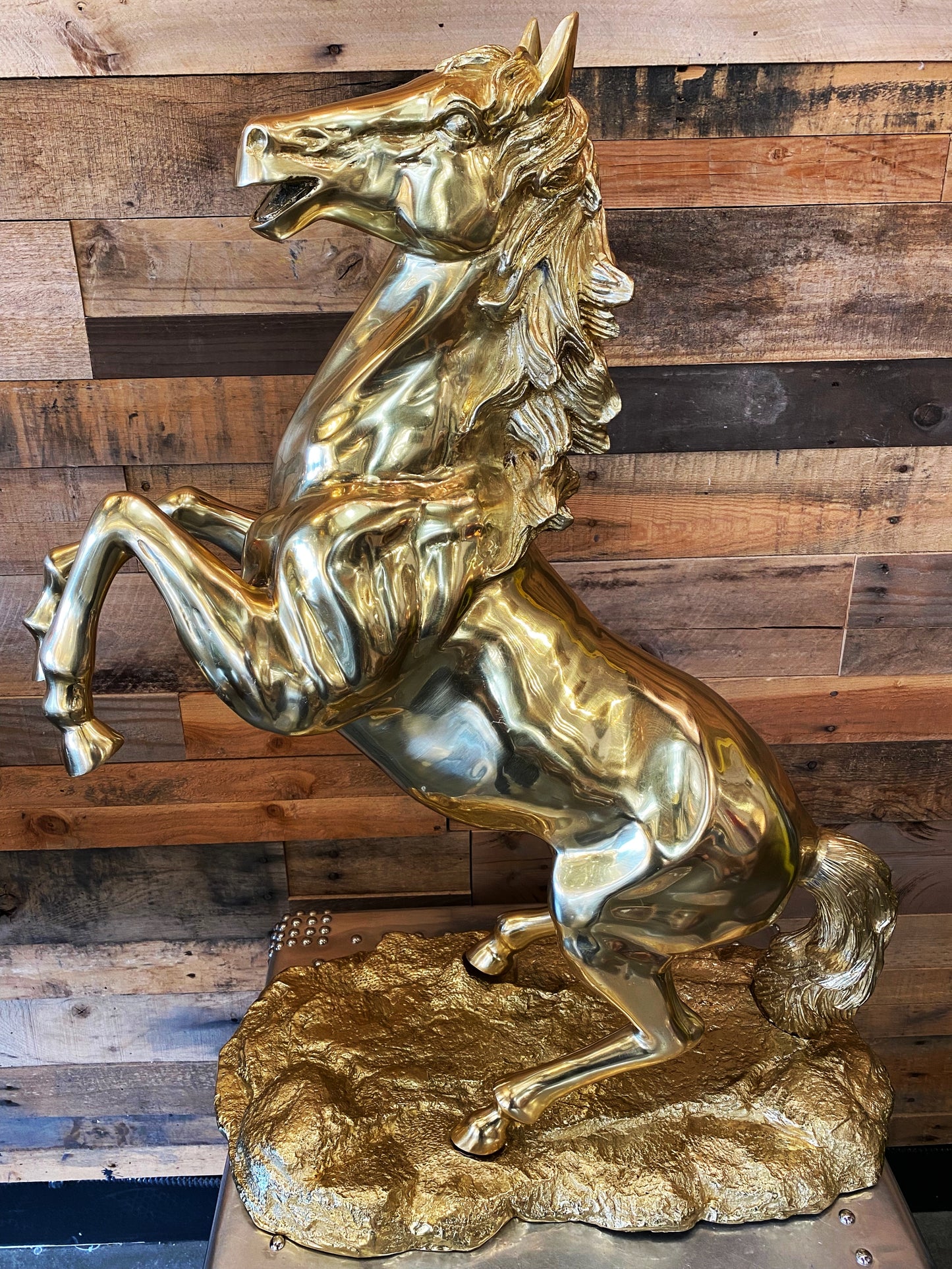 Luxury Solid Brass Rearing Horse Statue – Handmade Gold Decorative Sculpture for Home or Office
