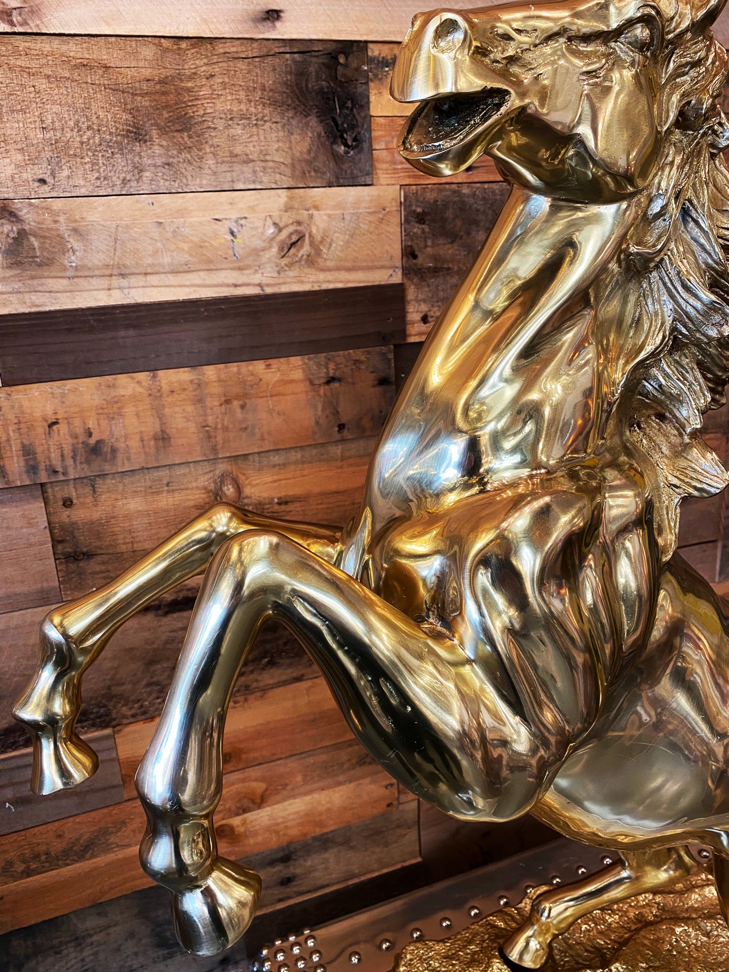 Luxury Solid Brass Rearing Horse Statue – Handmade Gold Decorative Sculpture for Home or Office