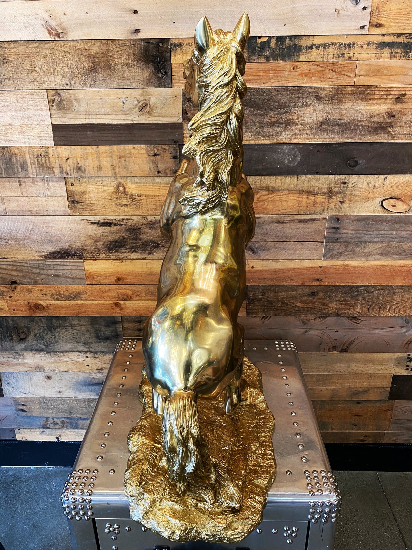 Luxury Solid Brass Rearing Horse Statue – Handmade Gold Decorative Sculpture for Home or Office