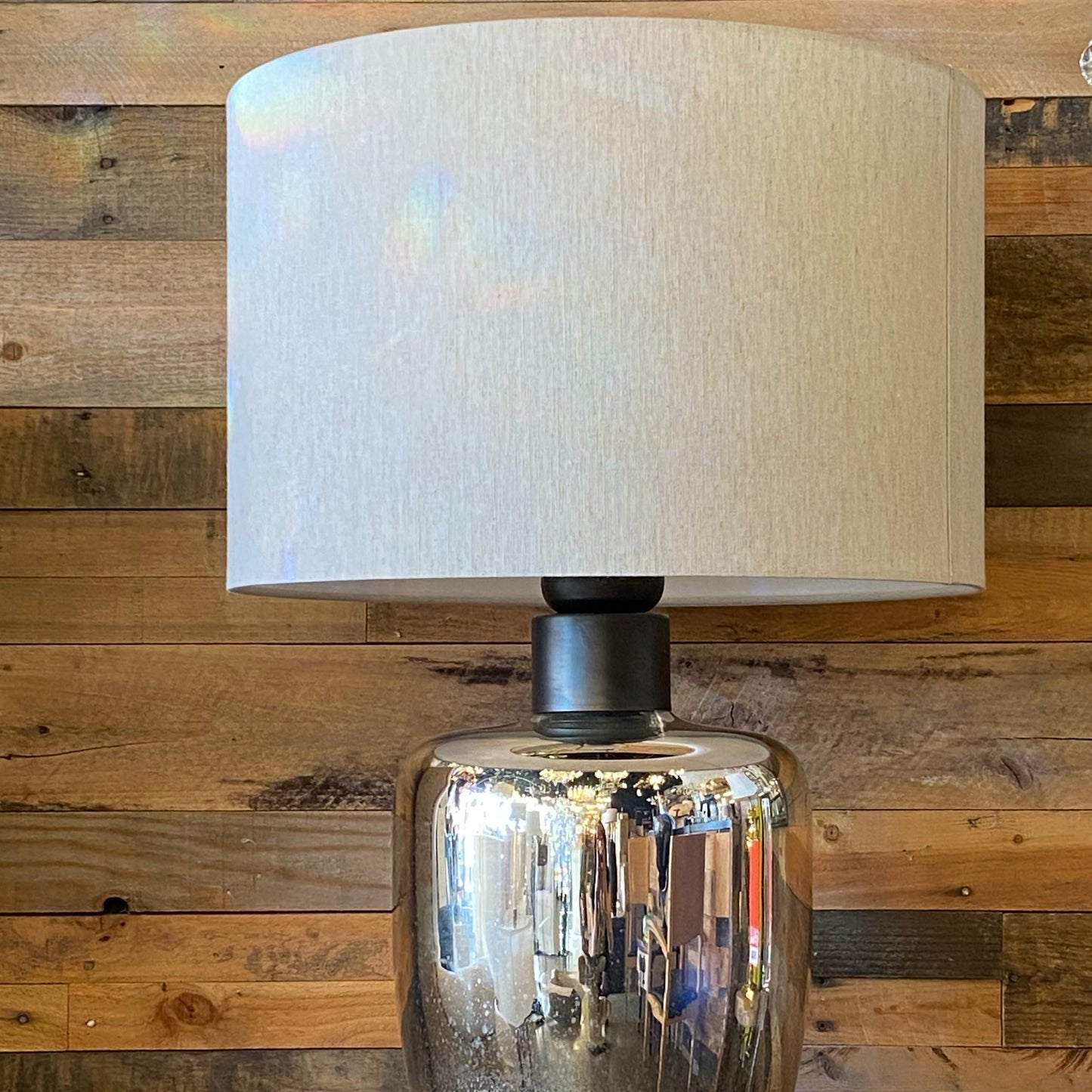 Modern Silver Glass Table Lamp with Cream Linen Shade Elegant Lamp