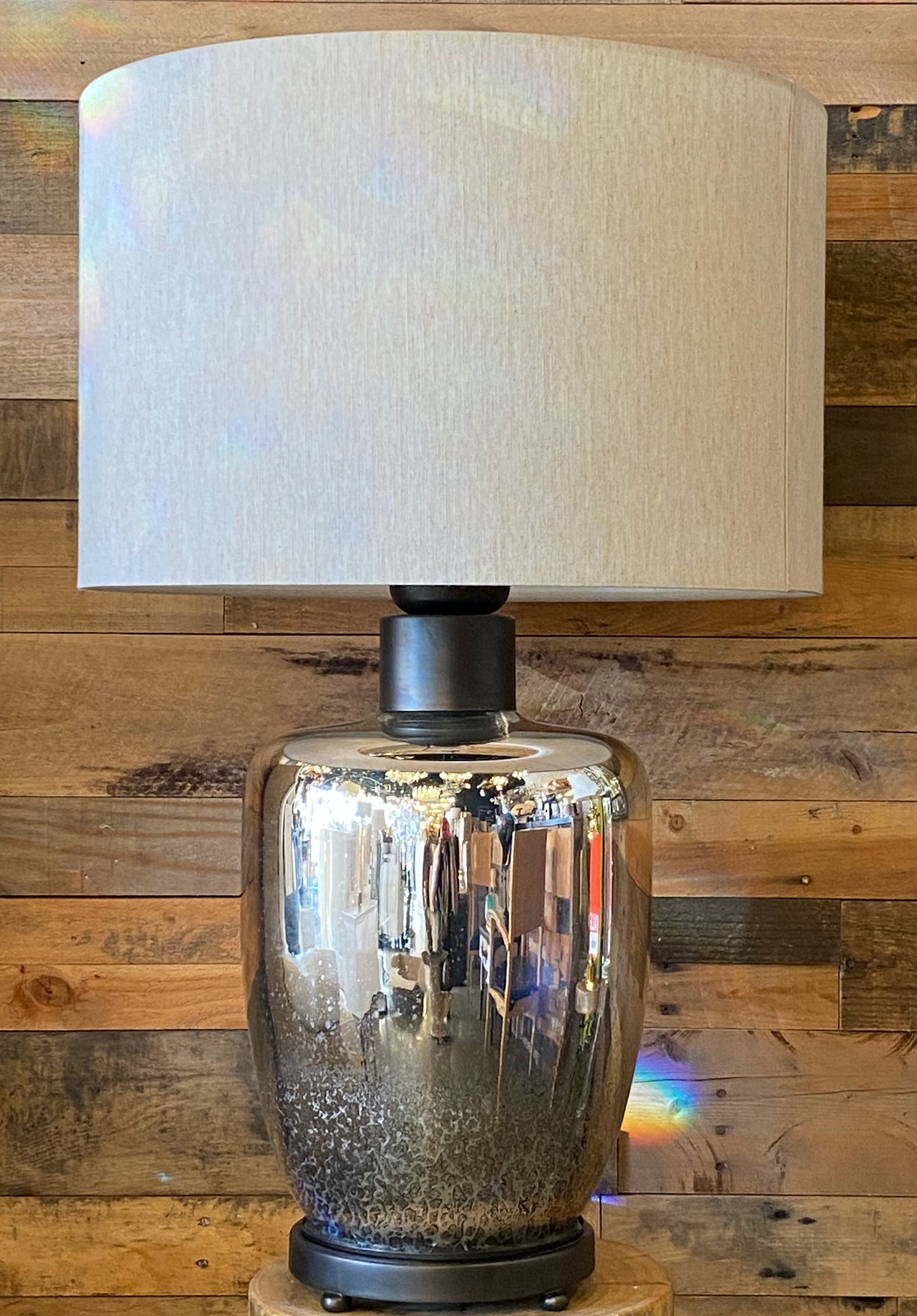 Modern Silver Glass Table Lamp with Cream Linen Shade Elegant Lamp