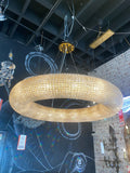 Chandelier 43" Wide Round Clear Crystal Gold