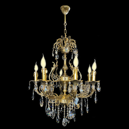  Luxury Italian brass crystal chandelier with ornate design and candle-style lights
