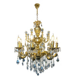 Full view of handcrafted Italian bronze chandelier with crystals