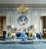 Italian bronze chandelier 8 lights  with lead crystals in palace interior