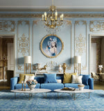 Handcrafted Italian brass chandelier in luxurious palace-style interior