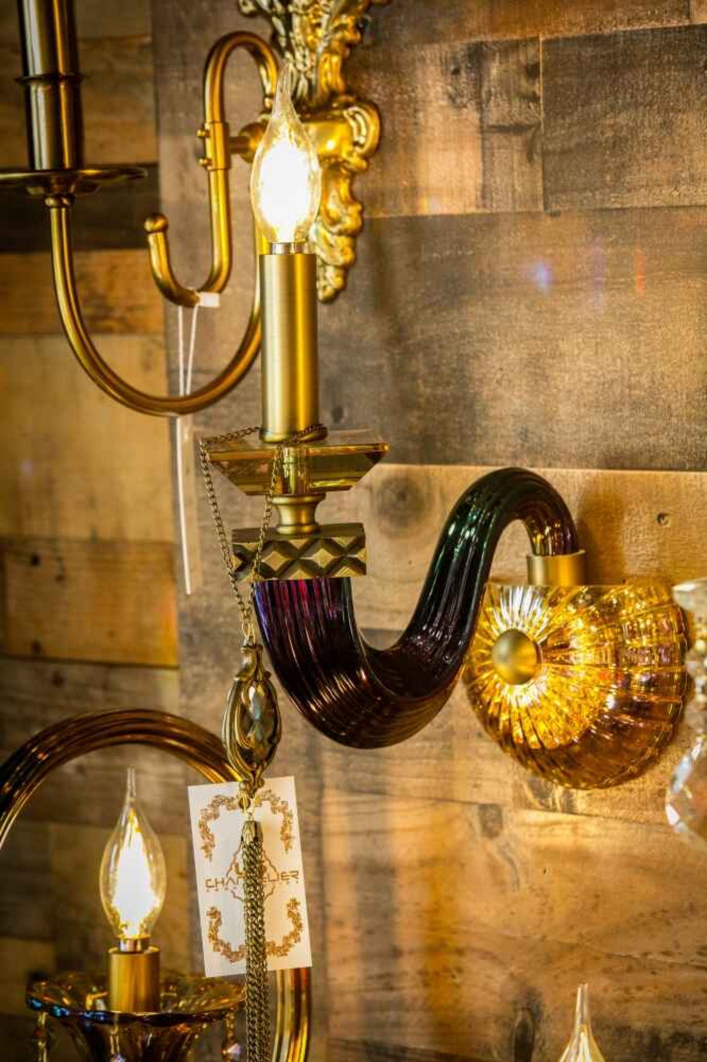 Luxury Italian glass wall sconce styled in elegant interior