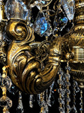 Detailed view of handcrafted Italian brass chandelier frame