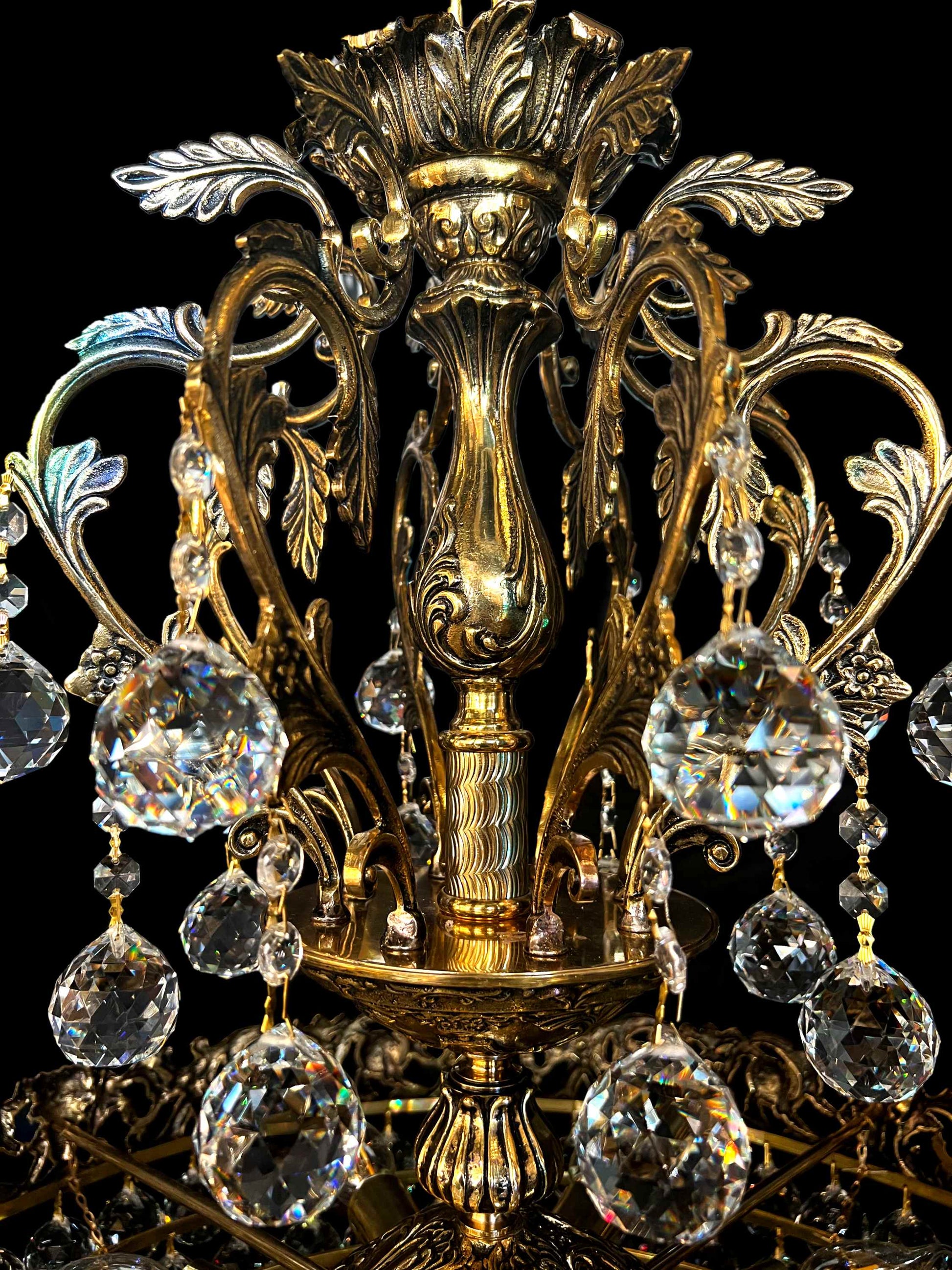 elegant brass crown with hand-cut crystal ornaments