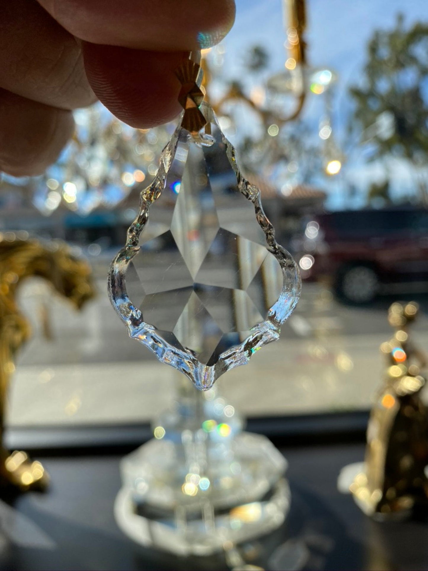 Crystal leaf pendant 50mm made from genuine full lead crystal with prism finish