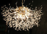 Dimmable gold chandelier featuring G9 LED bulbs and sparkling crystals