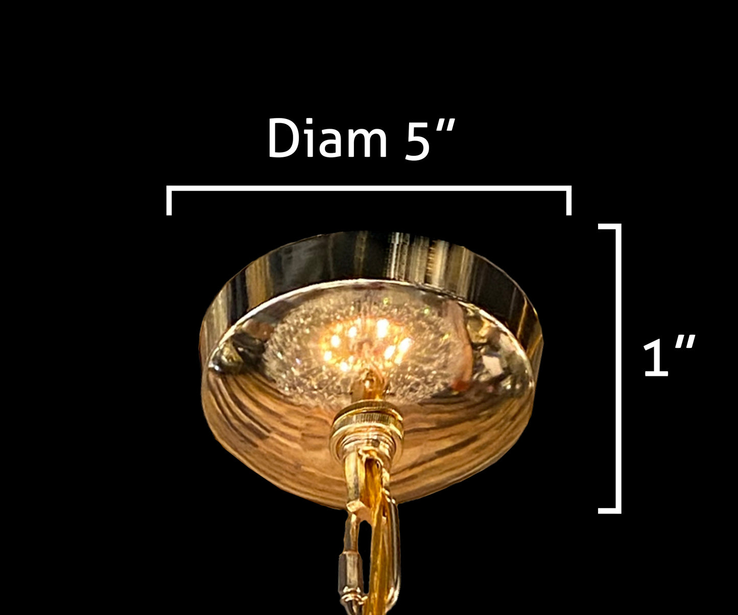 Dimmable gold chandelier canopy with adjustable chain detail