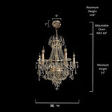 26-inch gold crystal chandelier size and dimension diagram.